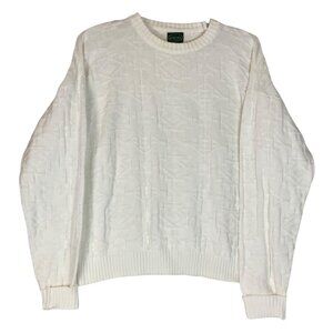 Vintage Izod Textured White Cotton Crewneck Sweater Mens Large Casual Classic